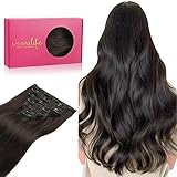 WENNALIFE Clip in Extensions Echthaar, 35cm 14 Zoll 120g 7pcs Dunkel Braun Hair Extensions Clip in Echthaar Remy Clip in Haarverlängerung Natürliche Echthaar Extensions