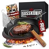 Gusskönig Gusseisenpfanne - 30cm, Eingebrannte Pfanne Gusseisen - ideale Gusseisenpfanne Induktion, Gusseisen Pfanne, Eisenpfanne, Cast Iron Pan, Gusspfanne, Steakpfanne, Gusseiserne Pfanne Grill