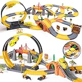 OR OR TU 342Stück Rennstrecke Spielzeug ab 3 4 5 6 Jahre Kinder Auto Rennbahn Autobahn Eisenbahn 2 Elektrisch Rennfahrzeug Cars Flexibel 360° Autorennbahn Schienen Ingenieurwesen Geschenk Jungen