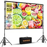 TOWOND Beamer Leinwand mit Stativ, Mobile Leinwand für Beamer 100 Zoll, Filmleinwand Indoor Projektor Tragbare Outdoor Kino, 16:9 HD Rear Front Projektion mit Tragetasche für Home Garten Party Nächte