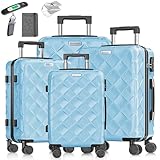 KESSER® Reisekoffer Set 4-teilig | Kofferset ABS Hartschalenkoffer mit Zahlenschloss, Kofferwaage & Reisebrieftasche 360° Rollen | Handgepäck & große Koffer für Business & Reise Trolley Sky Blue