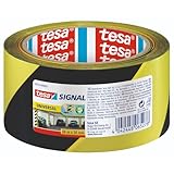 tesa Signal Markierungsklebeband UNIVERSAL - selbstklebendes Warnband zur permanenten Markierung und Kennzeichnung von Gefahrenzonen - aus robustem PP - 66 m x 50 mm - Gelb/Schwarz