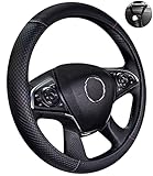 Zawaer Lenkradbezug Leder, 38CM / 15'' Auto Lenkradschoner Lenkrad Abdeckung Heavy Duty Anti Rutsch Universal Lenkradabdeckung Lenkradhülle - Schwarz & Rot (+Auto Mülleimer)