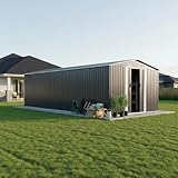 Gerätehaus Metall 257x580x181 cm Anthrazit, Gerätehäuser Mit Doppel-Schiebetüren Und Belüftung, Gartenhaus Holz Kunststoff Alternative Für Werkzeuglagerung