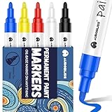 Aurobliss Permanent Marker Bunt 5 Lackstift, Wasserfeste Stifte für Glas, Kunststoff, Holz, Metall, Reifen, Steine Bemalen