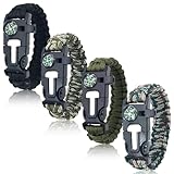 BOSOIRSOU Überlebens-Armbänder 4er-Set | 5-in-1 Paracord-Armband mit Feuerstarter, Kompass & Pfeife | Notfall-Ausrüstung für Camping, Wandern