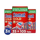 Somat Gold Spülmaschinen Tabs (105 Tabs), Geschirrspültabs für strahlend sauberes Geschirr auch bei niedrigen Temperaturen, Extra-Kraft gegen Eingebranntes, kompakte Verpackung für mehr Nachhaltigkeit