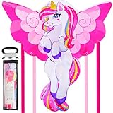 JOYIN Einhorn Drachen,Drachen für Kinder und Erwachsene,großer Stranddrachen 43.3'' für Spiele und Aktivitäten im Freien Geschenke für Mädchen