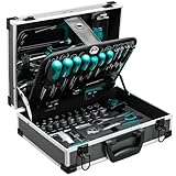 TLGREEN Alu-Werkzeugkoffer Gefüllt 107-tlg Werkzeug Set Werkzeugkasten Werkstattkoffer bestückt Werkzeugkiste mit Steckschlüssel Schraubenzieher usw. für DIYer Handwerks Heimwerker Haushalt Werkstatt