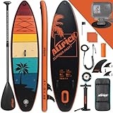 ALLPICK Premium SUP Board Set, Stand Up Paddling Board Aufblasbar, Mit Universal Kamerahalterung, Komplettes Zubehör, Verstellbares Paddel, Anfänger und Fortgeschrittene, 150kg/180kg, OrangeAbendröte