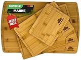 WOHNWOLKE Schneidebrett Holz 4er Set | Bambus Schneidebretter mit Saftrille & Seitengriff | Holzbrett Küche | Bambus Küchenbrett antibakteriell klein bis groß | Wooden Cutting Board Set