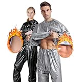 Fitness-Saunaanzug, Einteiler für Sauna, Fitnessstudio, Anzug zum Schwitzen Alles, Schwitzen, Fitness, Saunaanzug, Abnehmen für Damen, Herren, Training Indoor Outdoor, Reißfest (Silber, L)