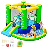 FBSPORT hüpfburg Outdoor mit gebläse hüpfburg mit Wasserrutsche Indoor, hüpfburgen Kinder 285 x 254 x 165 cm Kinder Bounce Castle mit Ball Pit Pool, Basketball Reifen, Dart Spiel, Grün
