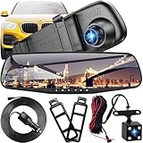 Retoo Full HD Auto Spiegel Dashcam mit Rückfahrkamera mit Nachtsicht Rear Right Lower Loop-Aufnahme und 4,3 Zoll Display 170° Vorne / 120° Hinten 1080P Dual Autokamera Parkmonitor