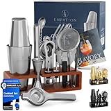 EMPATION Cocktail Set [TESTSIEGER] 825ml Boston Cocktail Shaker aus Edelstahl, leicht zu öffnen & kein Verklemmen, Profi Shaker Set mit Ständer & Rezeptbuch, Mix Set für Barkeeper