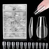 Nagel Tips Set 420PCS Soft Gel Tips Kit 12 Größen, Pre-Buff PMMA Kurz Tips für Gelnägel Fake Nail Tips Harz Kunstnägel Full Cover Nail Tips Nail Art Für Nagelstudios Starter DIY (Short Ballerina)