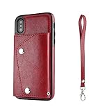 Artfeel Flip Brieftasche Hülle für iPhone XS mit Kartenfächer,Multifunktions Leder Handyhülle mit Ständer Tasche und Abnehmbar Handschlaufe Stoßfeste Schutzhülle,Rot