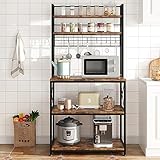 Litake Küchenregal - Standregal für Küche Mikrowellen-Regal mit 5 Regalebenen und 6 Haken, Küchenregal Schwarz mit Gitterplatte Küchenregale für Balkon Speisekammer Kellerraum Wohnzimmer