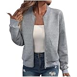 Generisch Damen Bomberjacke Blouson Pilotenjacke Leichte Jacke Langarm Fliegerjacke Full Zip Outwear Mäntel Solid Outdoorjacke Übergangsjacke für Frauen Angebote Grau M