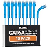 Everest Media Solutions Ultradünnes Cat6A-Ethernet-Patchkabel, biegbar, High-Speed-Patchkabel, 10 GB, platzsparend, dünn und flexibel, RJ45, Cat 6a, 1,5 m, Blau, 10 Stück