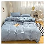 DFGHNBVC Baumwoll-Bettwäsche-Sets, Hautfreundliches Stoff-Bettbezug-Set, Einzel-, Doppel- Und Kingsize-Bett, Einfarbiges Bettbezug-Set, Ganzjahres-Bettdecke, Dunkelblau, Kingsize