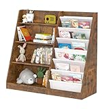 NACHES Kinderregal Bücherregal für Kinder, 110x40x100cm, mit 6 Ablage und 4 offenen Fächern, aus Holz, Spielzeugregal, für Kinderzimmer, Wohnzimmer, Schlafzimmer (Braun 110 x 40 x 100cm)