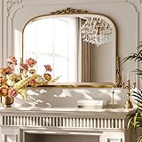 BEAUTYPEAK Wandspiegel Bogen 90x67 cm, Barock Spiegel oval mit Gold Rahmen, Bruchsicherer Vintage Wandspiegel, Großer Dekospiegel für Wohnzimmer, Bad, Flur