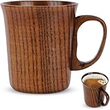 Lnwwrv Handgefertigte japanische Holz-Kaffeetasse - vielseitig mit Griff, geeignet für Tee, Camping, Wein, Bier und Wasser
