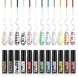 Kredioo Gel Nagellack Set Gel Nail Liner Polish 12 Farben Klassisch Schwarz & Weiß & Gold & Silber & Neon UV Nagellack, Gelnägel Farben für Drawing Lines und Nageldesign