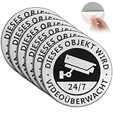 Videoüberwachung Schild, 6 Stück 7.5cm Achtung Videoüberwachung Schild Videoüberwachung Sicherheitsschilder, Schild Videoüberwachung Privatgrundstück Für Überwachungskamera(Rund)