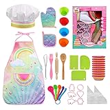 LEADSTAR Kinder Backset, Kochschürze Kinder Schürze Mädchen Kinderschürze Chef Set Kochset Kinder Küchenspielzeug Kochen Geschirr Spielen Rollenspiele Küche Spielzeug Geschenk mit Kochmütze, 38 Stück