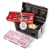 PARAT PROFI-LINE Allround L Werkzeugkoffer leer | Robuste Werkzeugbox 21 L aus Polypropylen | Mit Kleinteilemagazin & Trageeinsatz | Abschließbar, öl- & chemikalienbeständig | Vielseitig einsetzbar