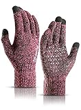 TRENDOUX Damen Handschuhe, Winterhandschuhe Thermo Touchscreen Outdoor Winter Reithandschuhe zum Handy Gefüttert Dehnbares Material Strickhandschuhe Handy, Herren Handschuhe - Rose L