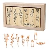Stempel Holz Blumen Kleine Stempel Blume Stempelset zum Basteln Holzstempel Set Stamp Vintage Pflanzen Mustern Motivstempel für Kartenbasteln Scrapbooking Tagebuch Fotoalben Geschenkverpackung