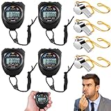 4 Stück Digital Sport Stoppuhr Timer, stoppuhr Kinder mit Edelstahl Pfeife, stoppuhr Sport mit große LCD-Display für Trainer, Schiedsrichter, Laufen, Schwimmen, Leichtathletik, Fußball-Training