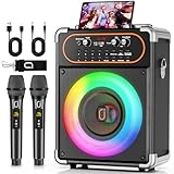 HWWR Karaoke Maschine mit 2 Mikrofonen, Tragbarer Kabelloser Lautsprecher Party Musik Box mit LED-Leuchten, Bluetooth Karaoke Maschine System PA Anlage unterstützt TWS/USB/TF-Karte/AUX/FM