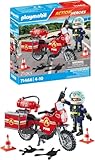 PLAYMOBIL Action Heroes 71466 Feuerwehrmotorrad am Unfallort, rasante Fahrt zum Einsatz, mit vielfältigem Zubehör wie Funkgerät und Feuerlöscher, realitätsnahes Spielzeug für Kinder ab 4 Jahren