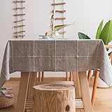 Plenmor Leinen Tischdecke Baumwolle Grau 135x135cm, Leinenoptik Tischdecken Abwaschbar Grau Table Cloth Boho Tischdecke Quadratisch für Küchentisch, Outdoor Weihnachten