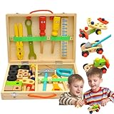 Kinder Werkzeug Set | Holz STEM BAU- Und Konstruktionsspielzeug - Spiel Werkzeugkoffer für Kinder - Für Und Mädchen Ab 2 3 4 Jahre Zuhause Kinderzimmer Kindergarten Geburtstagsgeschenk