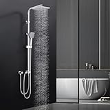HOMELODY Regendusche ohne Armatur Chrom, Duschsystem Edelstahl Duschset ideal zum Nachrüsten, Verstellbare Duschsäule Ohne Thermostat Duschset Eckig 20x20 cm