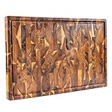Erreke Schneidebrett Holz, Schneidebrett Holz Gross, End Grain Teakholz 58cm Lang, Dicke 3.2 cm, Anti-Rutsch-Füße, Holzbrett Küche zum Servieren Käse Brot Hackbretter 58x38cm (Saftrille)