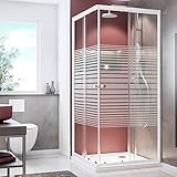 Schulte Duschkabine variabel 75-90 cm, z. B. 90x90 cm, 80x80 cm, 85x85 cm, Eckeinstieg 180 cm mit Schiebetüren, 4 mm Sicherheitsglas (ESG) Dekor Querstreifen, Weiß, EP19442-4-72