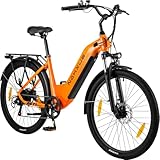 nakxus 26T1 Elektrofahrrad 26 Zoll E-Bike, 36V 18.2Ah Akku herausnehmbar, 250W Motor, LCD-Display, 7-Gang, Reichweite 90-130 km, 25 km/h, IPX5 wasserdicht für Erwachsene orange