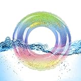 Viilich Aufblasbare Schwimmreifen,Regenbogen Pailletten Schwimmenring,Dauerhafter Aufblasbarer Pool Schwimmen,Schwimmring für Kinder,für Pool Badspielzeug Party Sommerpool Party 70#