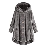 Teddy-Fleece-Kapuzenpullover für Damen, Knopfleiste, doppelter flauschiger Mantel, lange Ärmel, hohe Tiefe, Tunika-Jacke, Winter, einfarbig, Kapuzenpullover, Knopfbesatz, flauschig, warm, Sherpa,
