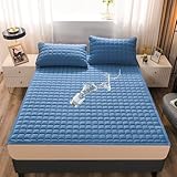 Gesteppter, wasserdichter Matratzenschoner, Matratzenauflage für Doppel-/Einzel-/Kingsize-Betten, atmungsaktiv, bequem, waschbar, Matratzenunterlage mit 4 verstellbaren Gurten (190 x 200 cm,
