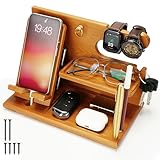 BELLE VOUS Hellbraune Docking Station Holz - Nachttisch Organizer - Für Telefon, Geldbörsen, Uhren, Gadget & Schlüssel Aufbewahrung - Geschenke für Männer - Zubehör für Ehemann/Vater