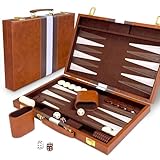 Lohofrnny Backgammon Set, 15' Klassisches Backgammon-Set, 2 Spieler Brettspiel Tragbares Reise Strategie Backgammon Spiel Set (15 Zoll, Braun)