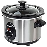 Syntrox Germany 1,5 Liter Edelstahl Slow Cooker mit Warmhaltefunktion, Sicherheitsglas und Entnehmbarer Keramikschüssel - Langsamgarer Schongarer