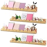 Pinkunn Bücherregale für Kinderzimmer, 90 cm, Rattan, gewellt, schwebende Bücherregale, Korbgeflecht, Boho-Bücherregal für Wandmontage, Dekoration, Kinderzimmer, zum Aufhängen, 4 Stück